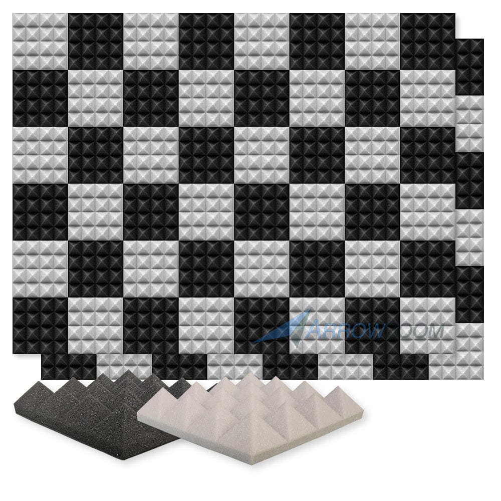 New 96 pcs Black and Gray Bundle Pyramid Tiles Acoustic Panels Sound Absorption Studio Soundproof Foam KK1034 25 X 25 X 5cm (9.8 X 9.8 X 1.9 in)