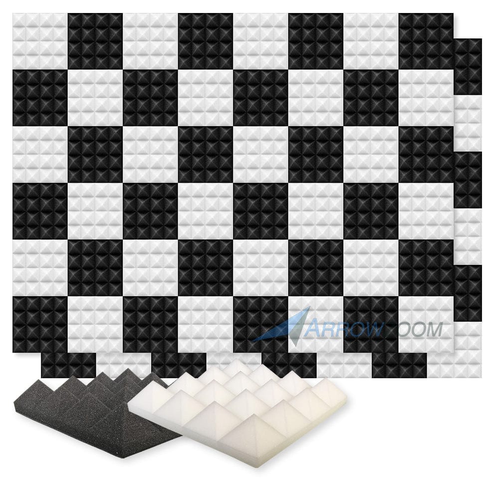 New 96 pcs Black and Pearl White Bundle Pyramid Tiles Acoustic Panels Sound Absorption Studio Soundproof Foam KK1034 25 X 25 X 5cm (9.8 X 9.8 X 1.9 in)