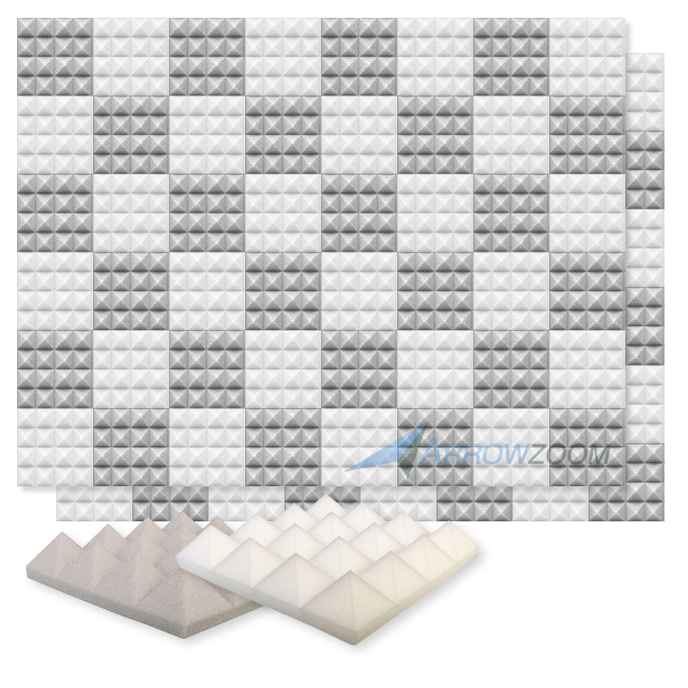 New 96 pcs Pearl White and Gray Bundle Pyramid Tiles Acoustic Panels Sound Absorption Studio Soundproof Foam KK1034 25 X 25 X 5cm (9.8 X 9.8 X 1.9 in)
