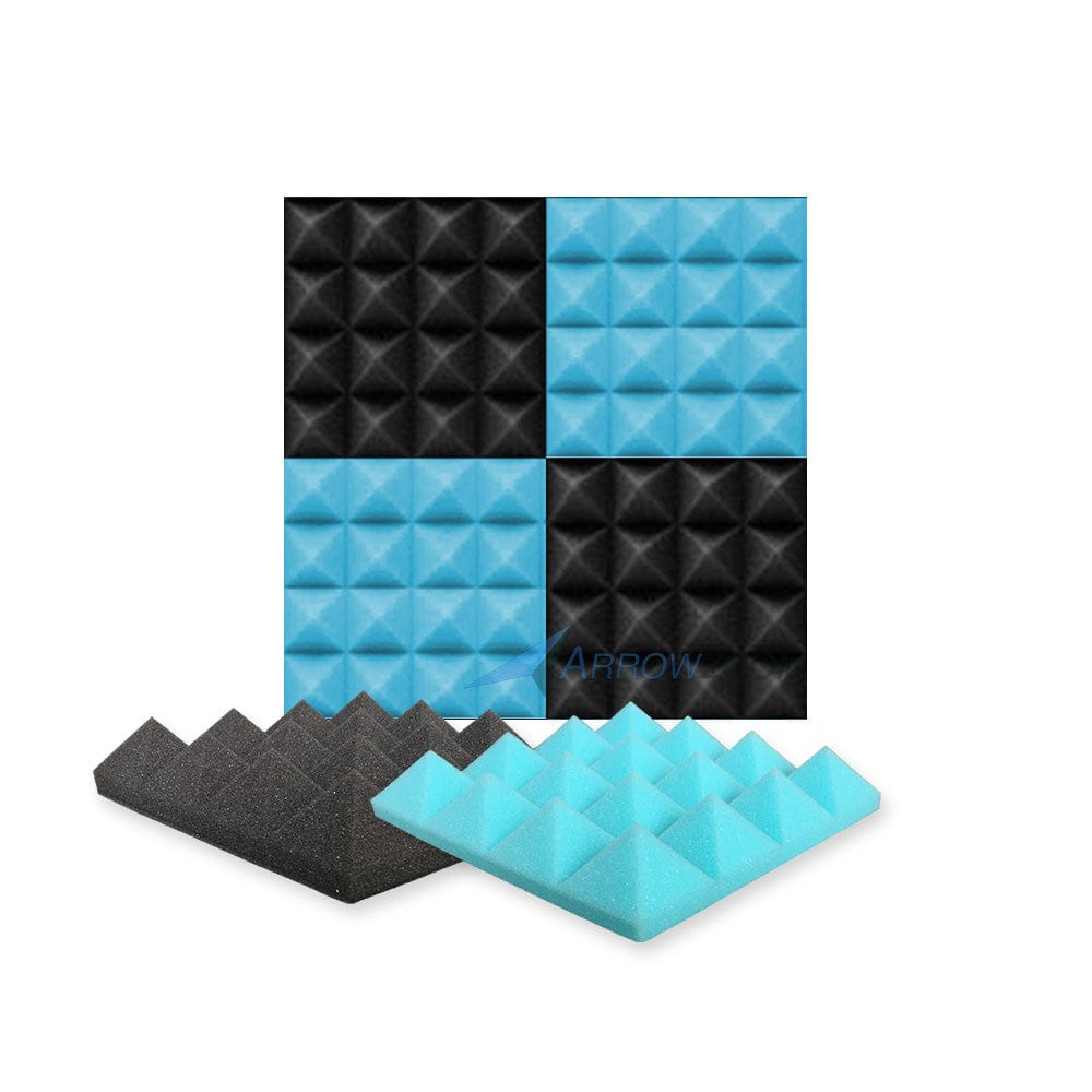 New 4 Pcs Black & Baby Blue Bundle Pyramid Tiles Acoustic Panels Sound Absorption Studio Soundproof Foam KK1034 25 X 25 X 5cm (9.8 X 9.8 X 1.9in)