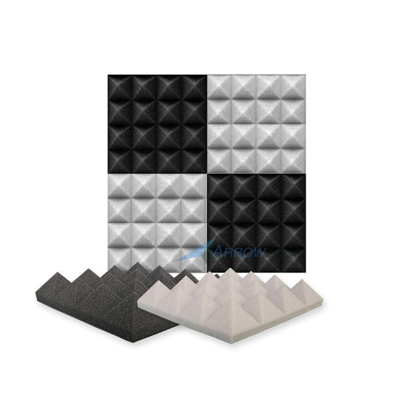 New 4 Pcs Black & Gray Bundle Pyramid Tiles Acoustic Panels Sound Absorption Studio Soundproof Foam KK1034 25 X 25 X 5cm (9.8 X 9.8 X 1.9in)