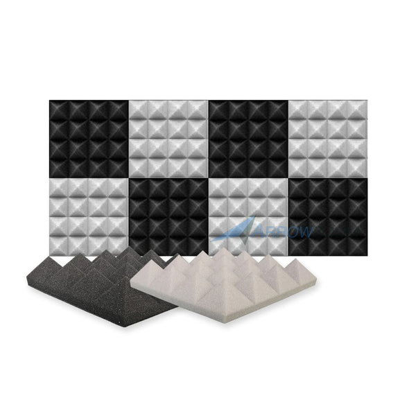New 8 Pcs Black & Gray Bundle Pyramid Tiles Acoustic Panels Sound Absorption Studio Soundproof Foam KK1034 25 X 25 X 5cm (9.8 X 9.8 X 1.9in)