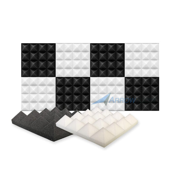 New 8 Pcs Black & Pearl White Bundle Pyramid Tiles Acoustic Panels Sound Absorption Studio Soundproof Foam KK1034 25 X 25 X 5cm (9.8 X 9.8 X 1.9in)