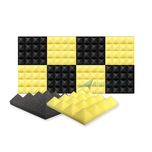 New 8 Pcs Black & Yellow Bundle Pyramid Tiles Acoustic Panels Sound Absorption Studio Soundproof Foam KK1034 25 X 25 X 5cm (9.8 X 9.8 X 1.9in)