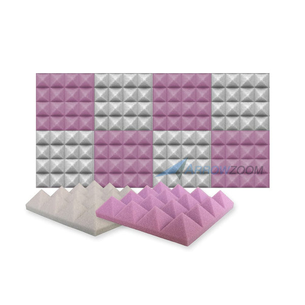 New 8 Pcs Gray & Purple Bundle Pyramid Tiles Acoustic Panels Sound Absorption Studio Soundproof Foam KK1034 25 X 25 X 5cm (9.8 X 9.8 X 1.9in)