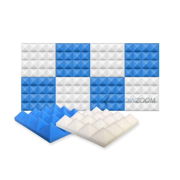 New 8 Pcs Pearl White & Blue Bundle Pyramid Tiles Acoustic Panels Sound Absorption Studio Soundproof Foam KK1034 25 X 25 X 5cm (9.8 X 9.8 X 1.9in)