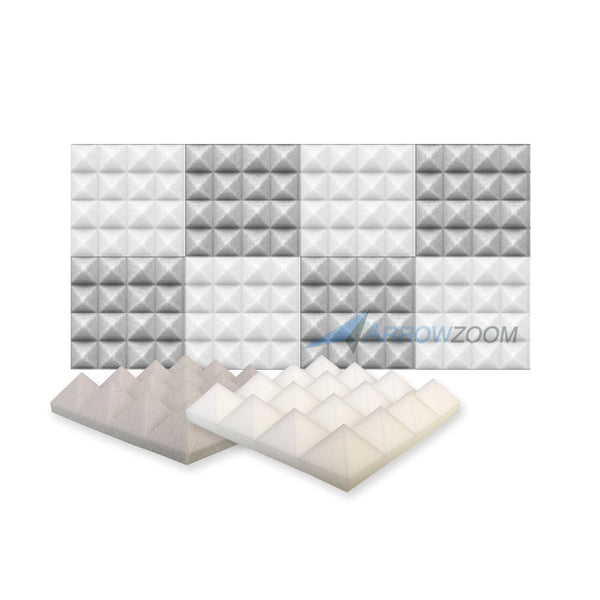 New 8 Pcs Pearl White & Gray Bundle Pyramid Tiles Acoustic Panels Sound Absorption Studio Soundproof Foam KK1034 25 X 25 X 5cm (9.8 X 9.8 X 1.9in)