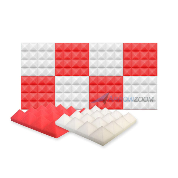 New 8 Pcs Pearl White & Red Bundle Pyramid Tiles Acoustic Panels Sound Absorption Studio Soundproof Foam KK1034 25 X 25 X 5cm (9.8 X 9.8 X 1.9in)
