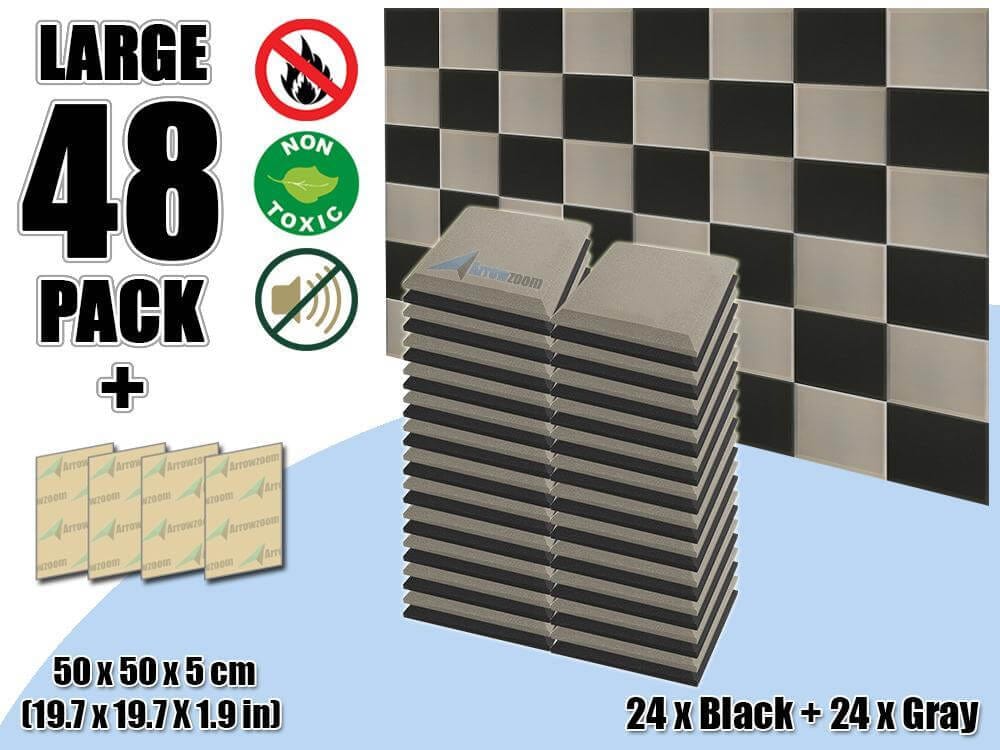 Arrowzoom Flat Bevel Tile Series Acoustic Panel - Black x Gray Bundle - KK1039 48