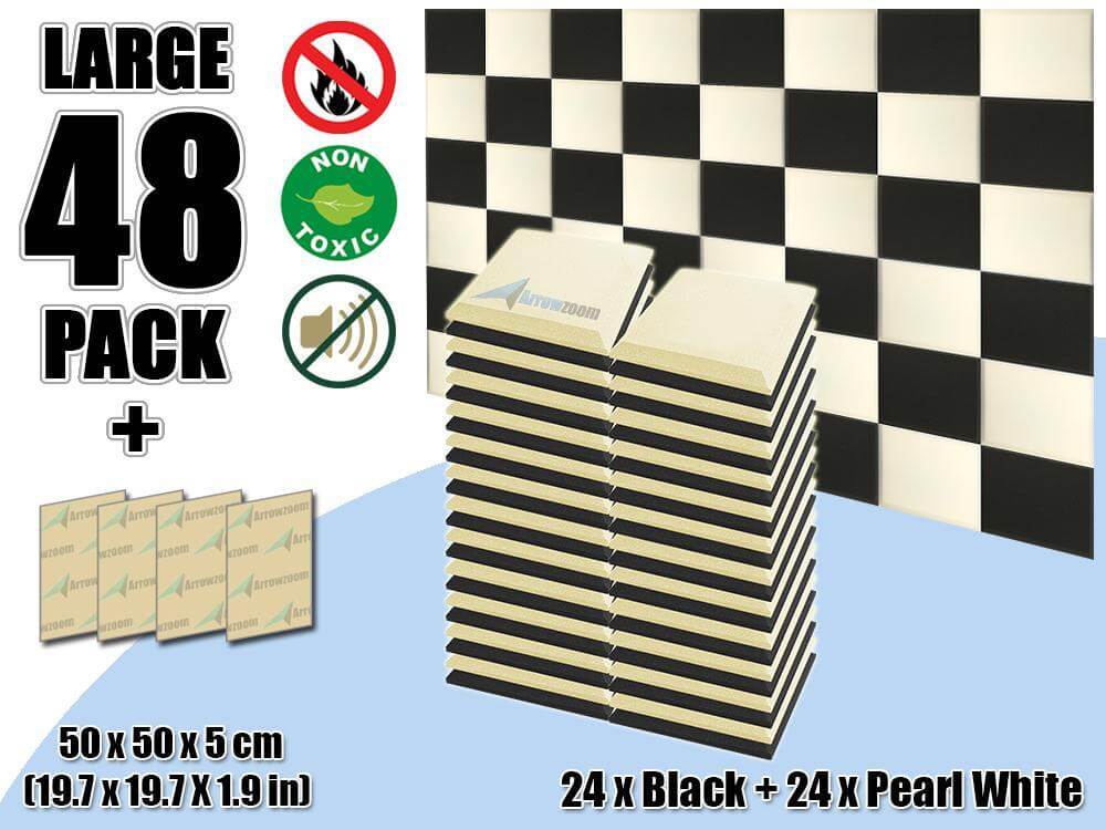Arrowzoom Flat Bevel Tile Series Acoustic Panel - Black x Pearl White Bundle - KK1039 48