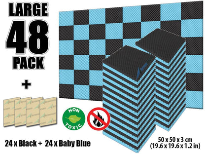 Arrowzoom Eggcrate Convoluted Series Acoustic Foam - Baby Blue x Black Bundle - KK1052 48 Pieces - 25 x 25 x 3 cm/ 10x10x2 in