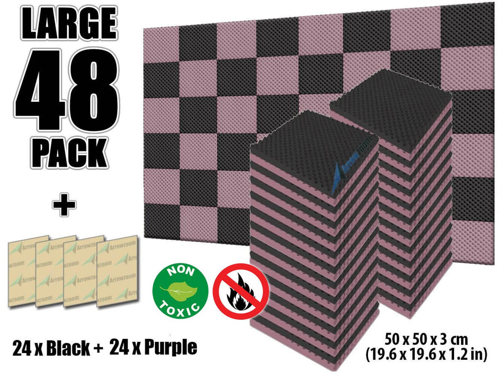 Arrowzoom Eggcrate Convoluted Series Acoustic Foam - Black x Burgundy Bundle - KK1052 48 Pieces - 25 x 25 x 3 cm/ 10x10x2 in