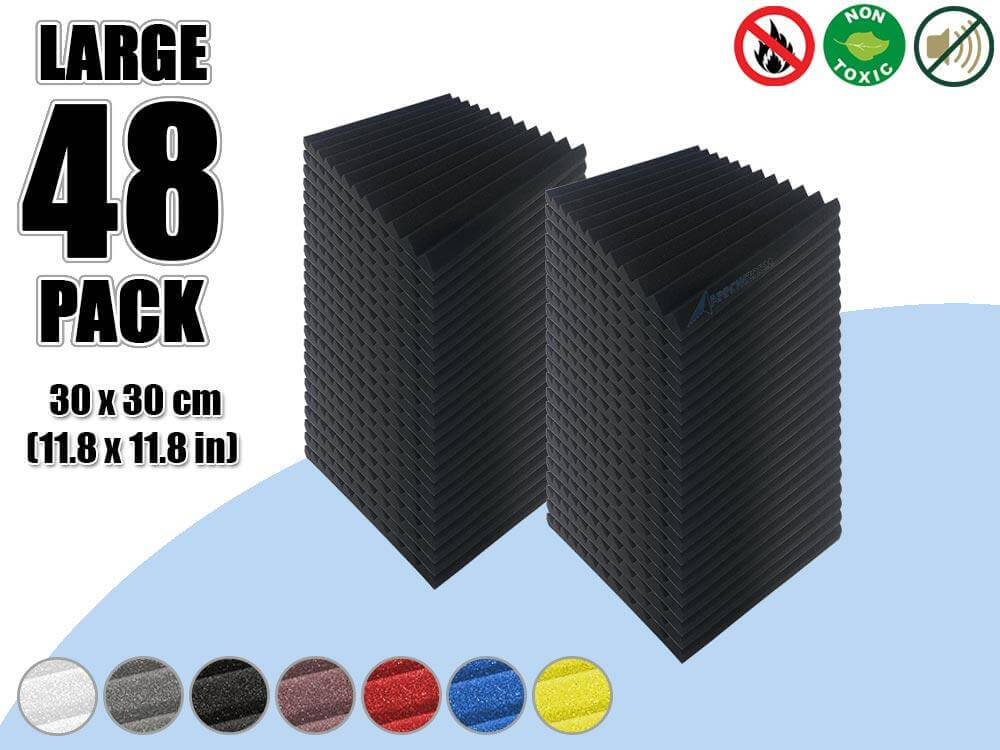 Arrowzoom Acoustic Multi Wedge Foam - Black - KK1167 - Size: 48 Pieces - 30 x 30 x 2.5 cm