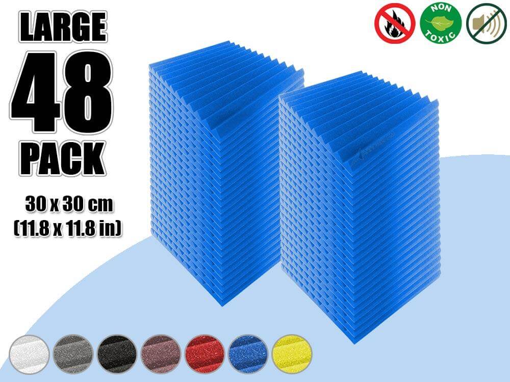 Arrowzoom Acoustic Multi Wedge Foam - Solid Colors - KK1167 48 Pieces - 30 x 30 x 2.5 cm/ 12 x 12 x 1 in / Blue
