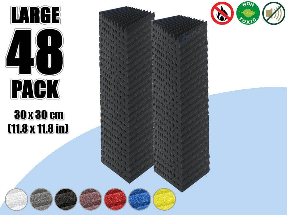 Arrowzoom Acoustic Multi Wedge Foam - Black - KK1167 - Size: 48 Pieces - 30 x 30 x 5 cm