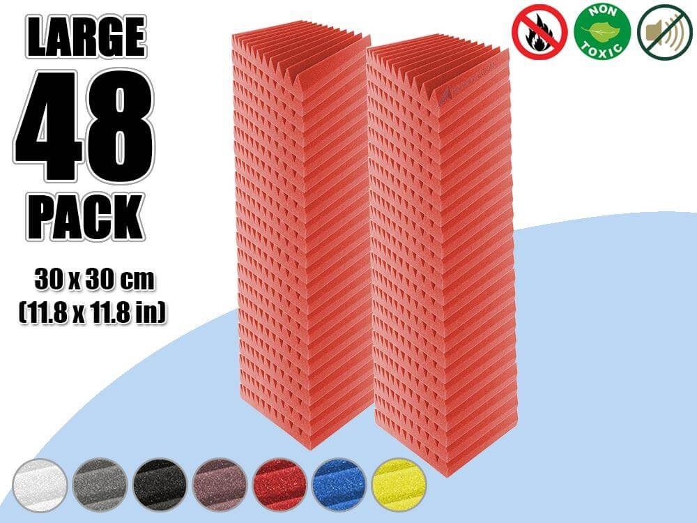 Arrowzoom Acoustic Multi Wedge Foam - Solid Colors - KK1167 48 Pieces - 30 x 30 x 5 cm/ 12 x 12 x 2 in / Red