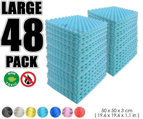 New 48 Pcs Bundle Egg Crate Convoluted Acoustic Tile Panels Sound Absorption Studio Soundproof Foam KK1052 50 X 50 X 3 cm (19.6 X 19.6 X 1.1 in) / Baby Blue