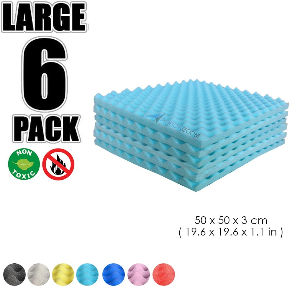 New 6 Pcs Bundle Egg Crate Convoluted Acoustic Tile Panels Sound Absorption Studio Soundproof Foam KK1052 50 X 50 X 3 cm (19.6 X 19.6 X 1.1 in) / Baby Blue