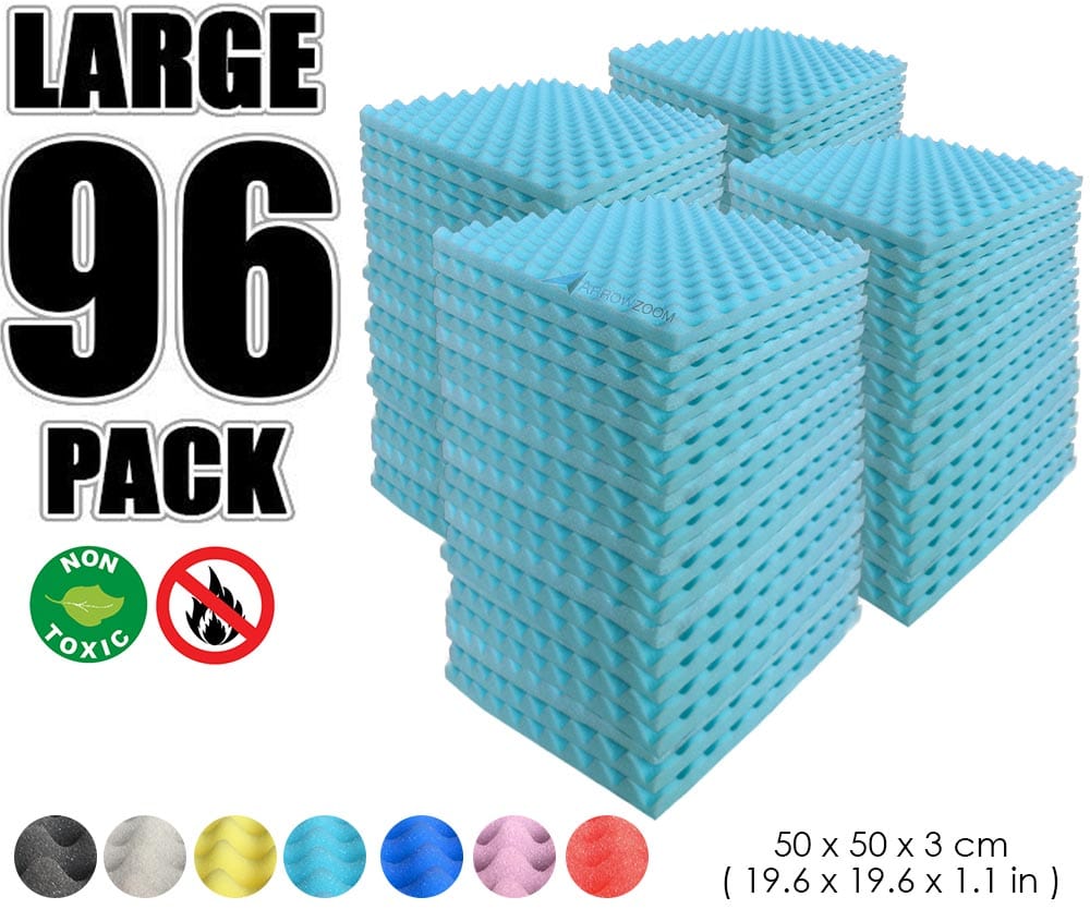 New 96 Pcs Bundle Egg Crate Convoluted Acoustic Tile Panels Sound Absorption Studio Soundproof Foam  KK1052 50 X 50 X 3 cm (19.6 X 19.6 X 1.1 in) / Baby Blue