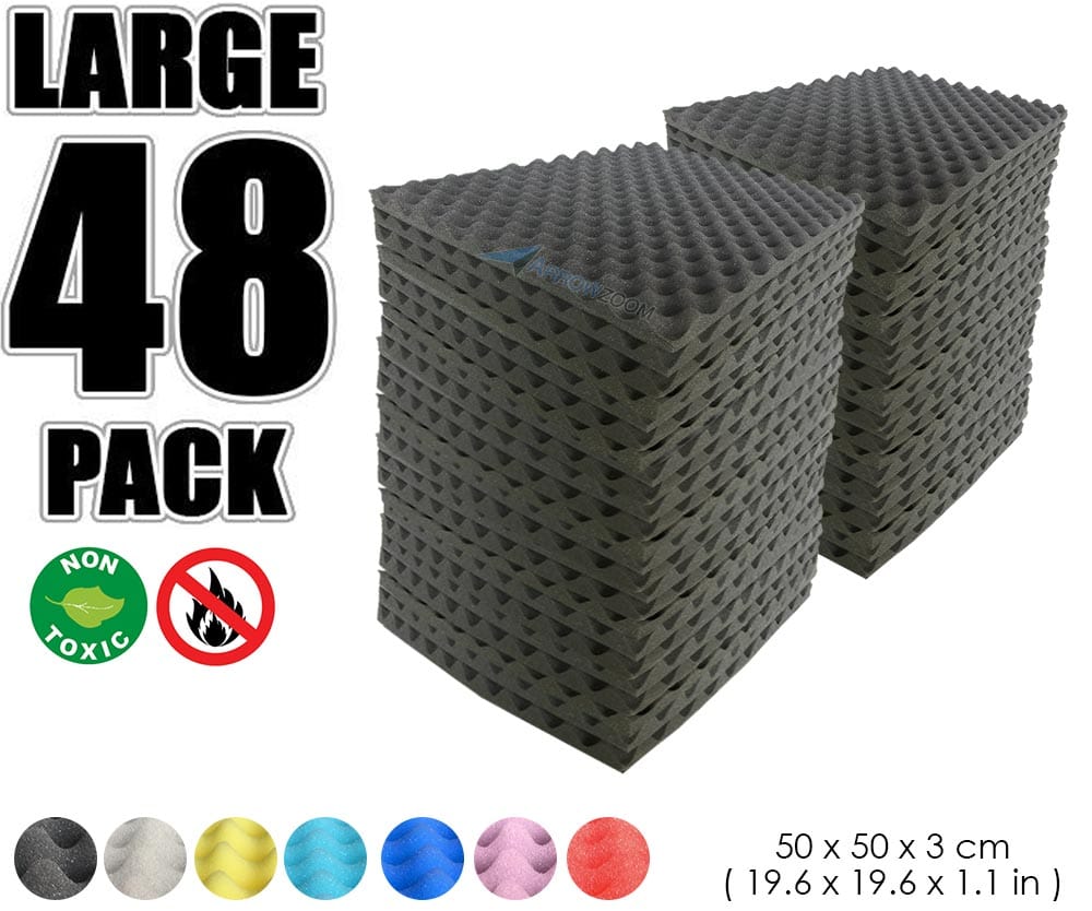 New 48 Pcs Bundle Egg Crate Convoluted Acoustic Tile Panels Sound Absorption Studio Soundproof Foam KK1052 50 X 50 X 3 cm (19.6 X 19.6 X 1.1 in) / Black