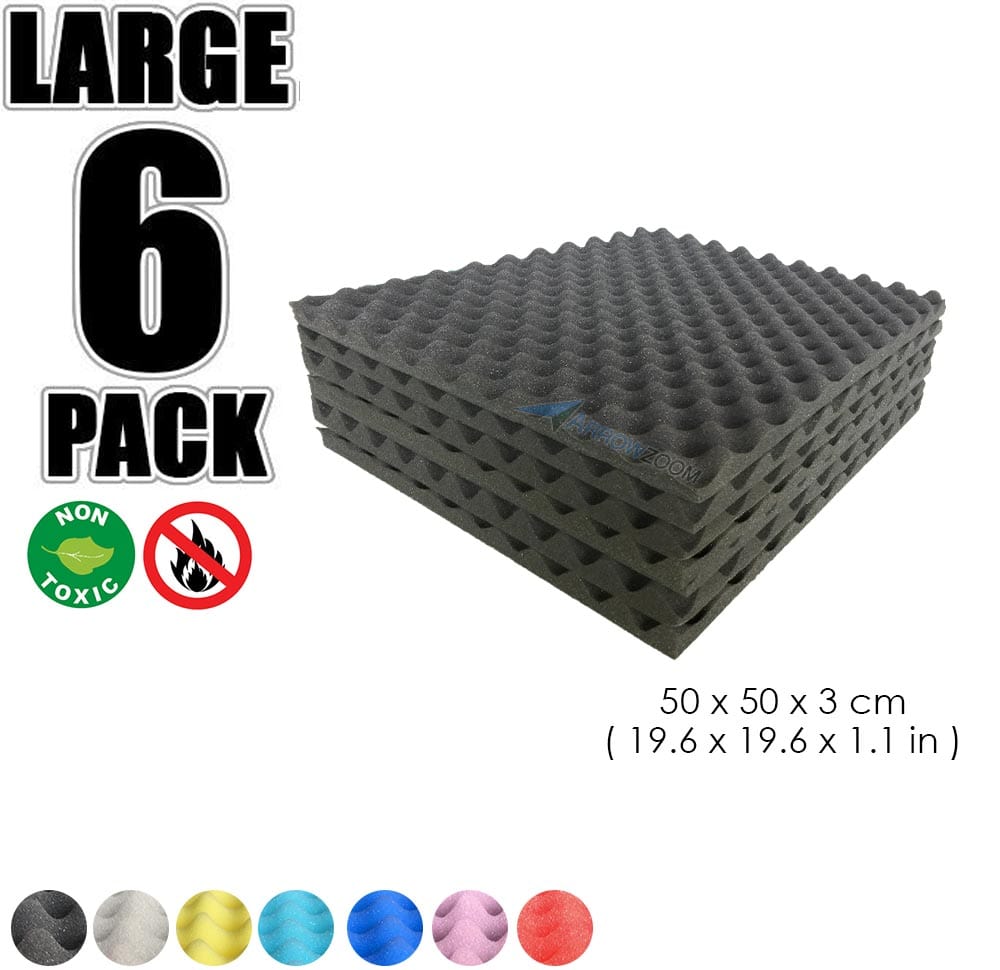 New 6 Pcs Bundle Egg Crate Convoluted Acoustic Tile Panels Sound Absorption Studio Soundproof Foam KK1052 50 X 50 X 3 cm (19.6 X 19.6 X 1.1 in) / Black