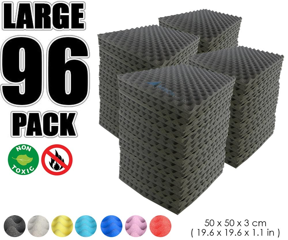 New 96 Pcs Bundle Egg Crate Convoluted Acoustic Tile Panels Sound Absorption Studio Soundproof Foam  KK1052 50 X 50 X 3 cm (19.6 X 19.6 X 1.1 in) / Black