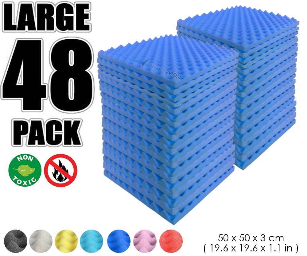 New 48 Pcs Bundle Egg Crate Convoluted Acoustic Tile Panels Sound Absorption Studio Soundproof Foam KK1052 50 X 50 X 3 cm (19.6 X 19.6 X 1.1 in) / Blue