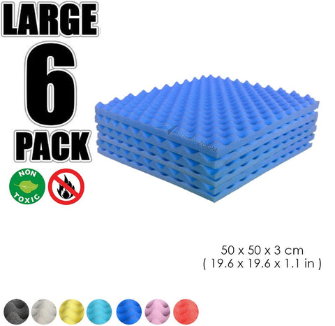 New 6 Pcs Bundle Egg Crate Convoluted Acoustic Tile Panels Sound Absorption Studio Soundproof Foam KK1052 50 X 50 X 3 cm (19.6 X 19.6 X 1.1 in) / Blue