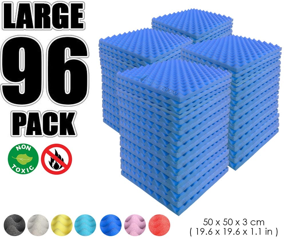 New 96 Pcs Bundle Egg Crate Convoluted Acoustic Tile Panels Sound Absorption Studio Soundproof Foam  KK1052 50 X 50 X 3 cm (19.6 X 19.6 X 1.1 in) / Blue