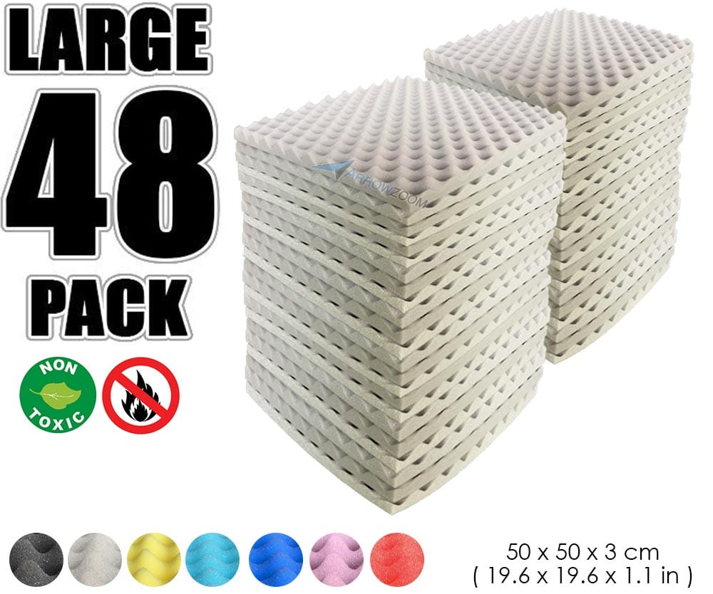 New 48 Pcs Bundle Egg Crate Convoluted Acoustic Tile Panels Sound Absorption Studio Soundproof Foam KK1052 50 X 50 X 3 cm (19.6 X 19.6 X 1.1 in) / Gray