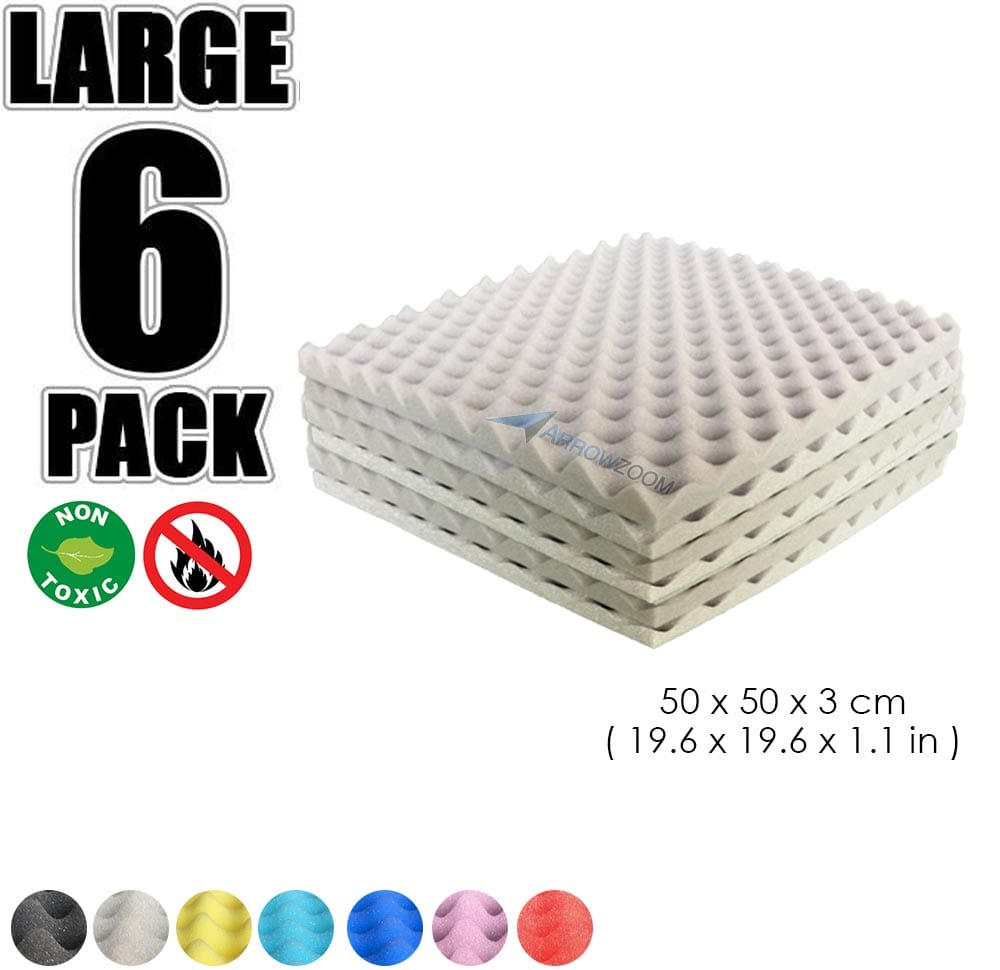 New 6 Pcs Bundle Egg Crate Convoluted Acoustic Tile Panels Sound Absorption Studio Soundproof Foam KK1052 50 X 50 X 3 cm (19.6 X 19.6 X 1.1 in) / Gray