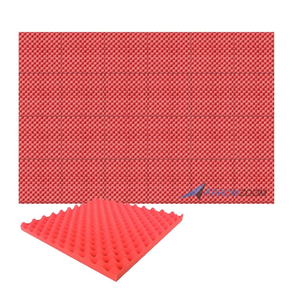 New 24 Pcs Bundle Egg Crate Convoluted Acoustic Tile Panels Sound Absorption Studio Soundproof Foam KK1052 50 X 50 X 3 cm (19.6 X 19.6 X 1.1 in) / Red