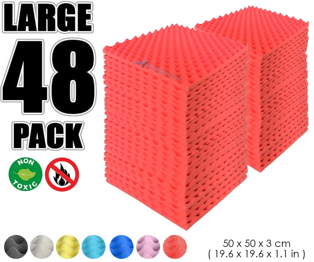 New 48 Pcs Bundle Egg Crate Convoluted Acoustic Tile Panels Sound Absorption Studio Soundproof Foam KK1052 50 X 50 X 3 cm (19.6 X 19.6 X 1.1 in) / Red