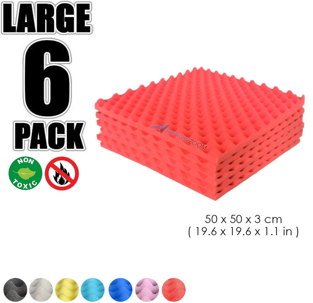New 6 Pcs Bundle Egg Crate Convoluted Acoustic Tile Panels Sound Absorption Studio Soundproof Foam KK1052 50 X 50 X 3 cm (19.6 X 19.6 X 1.1 in) / Red