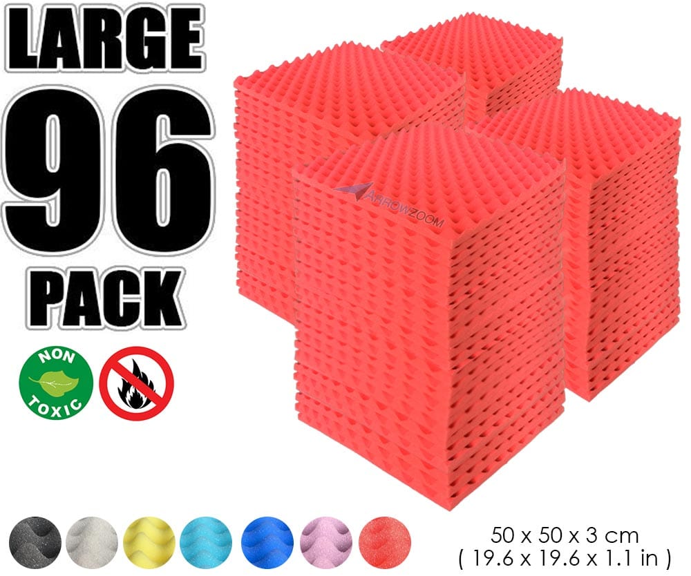New 96 Pcs Bundle Egg Crate Convoluted Acoustic Tile Panels Sound Absorption Studio Soundproof Foam  KK1052 50 X 50 X 3 cm (19.6 X 19.6 X 1.1 in) / Red