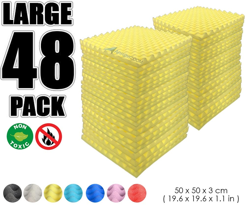 New 48 Pcs Bundle Egg Crate Convoluted Acoustic Tile Panels Sound Absorption Studio Soundproof Foam KK1052 50 X 50 X 3 cm (19.6 X 19.6 X 1.1 in) / Yellow