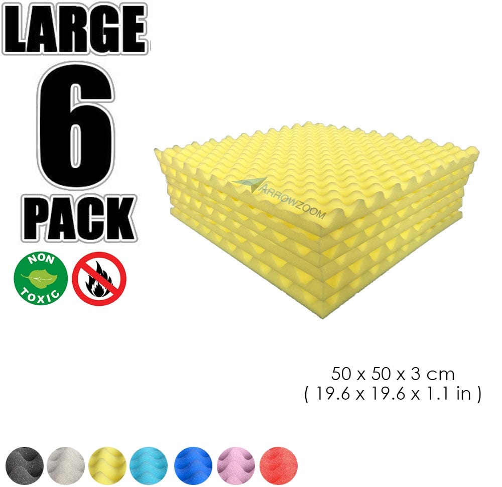 New 6 Pcs Bundle Egg Crate Convoluted Acoustic Tile Panels Sound Absorption Studio Soundproof Foam KK1052 50 X 50 X 3 cm (19.6 X 19.6 X 1.1 in) / Yellow
