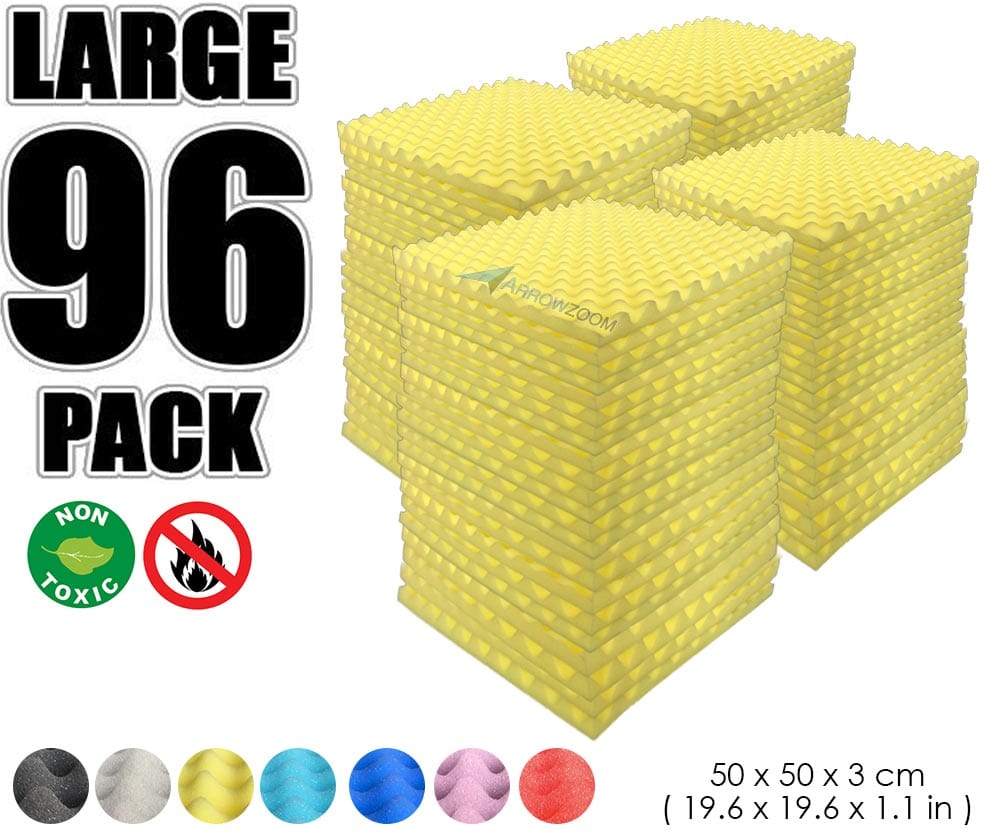 New 96 Pcs Bundle Egg Crate Convoluted Acoustic Tile Panels Sound Absorption Studio Soundproof Foam  KK1052 50 X 50 X 3 cm (19.6 X 19.6 X 1.1 in) / Yellow