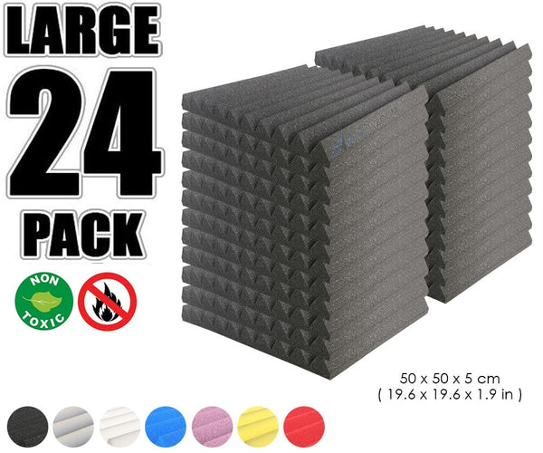 New 24 pcs Wedge Tiles Acoustic Panels Sound Absorption Studio Soundproof Foam 7 Colors KK1134 50 x 50 x 5 cm (19.6 x 19.6 x 1.9 in) / Black