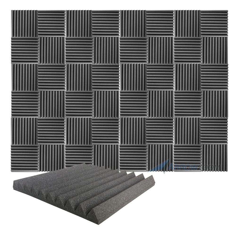 New 48 pcs Wedge Tiles Acoustic Panels Sound Absorption Studio Soundproof Foam 7 Colors KK1134 50 x 50 x 5 cm (19.6 x 19.6 x 1.9 in) / Black