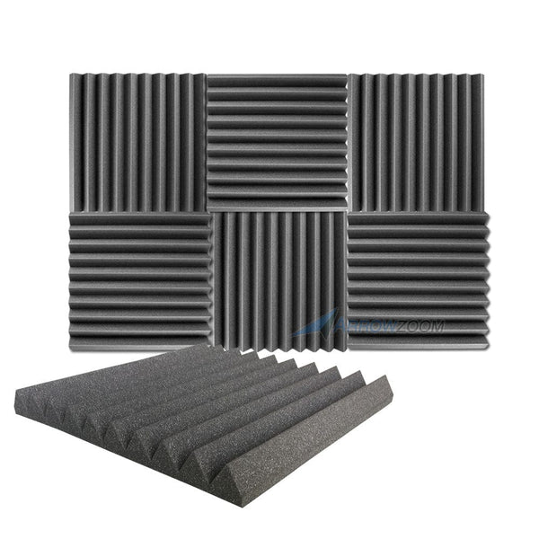 New 6 pcs Wedge Tiles Acoustic Panels Sound Absorption Studio Soundproof Foam 7 Colors KK1134 50 x 50 x 5 cm (19.6 x 19.6 x 1.9 in) / Black