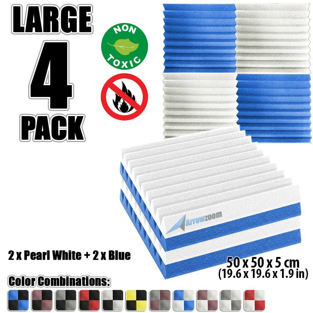 New 4 pcs Color Combination Wedge Tiles Acoustic Panels Sound Absorption Studio Soundproof Foam KK1134 50 x 50 x 5 cm (19.6 x 19.6 x 1.9 in) / Blue & White