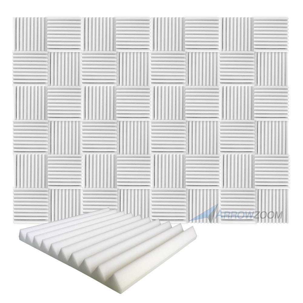 New 48 pcs Wedge Tiles Acoustic Panels Sound Absorption Studio Soundproof Foam 7 Colors KK1134 50 x 50 x 5 cm (19.6 x 19.6 x 1.9 in) / Pearl White