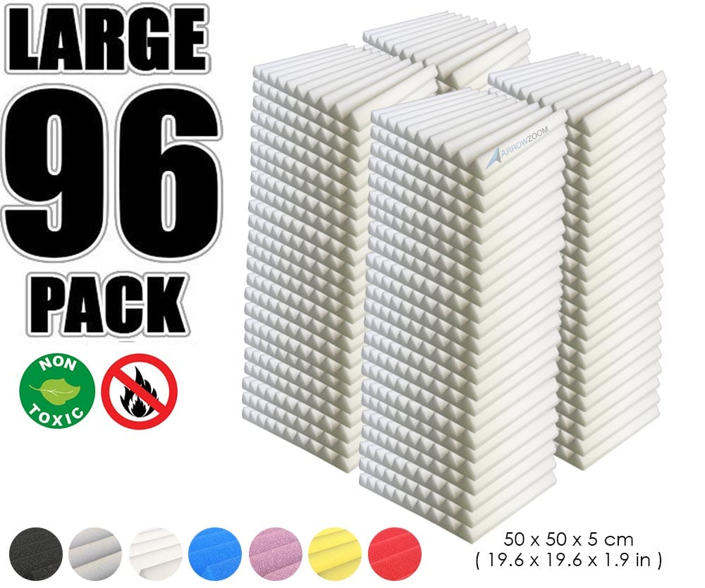 New 96 pcs Wedge Tiles Acoustic Panels Sound Absorption Studio Soundproof Foam 7 Colors KK1134 50 x 50 x 5 cm (19.6 x 19.6 x 1.9 in) / Pearl White