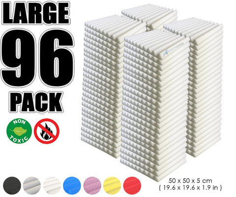 New 96 pcs Wedge Tiles Acoustic Panels Sound Absorption Studio Soundproof Foam 7 Colors KK1134 50 x 50 x 5 cm (19.6 x 19.6 x 1.9 in) / Pearl White