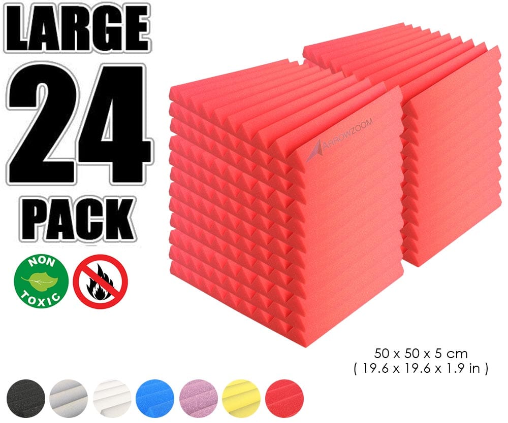 New 24 pcs Wedge Tiles Acoustic Panels Sound Absorption Studio Soundproof Foam 7 Colors KK1134 50 x 50 x 5 cm (19.6 x 19.6 x 1.9 in) / Red