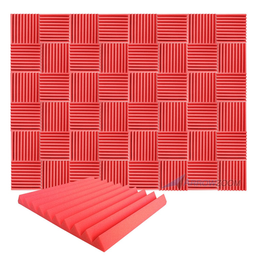 New 48 pcs Wedge Tiles Acoustic Panels Sound Absorption Studio Soundproof Foam 7 Colors KK1134 50 x 50 x 5 cm (19.6 x 19.6 x 1.9 in) / Red