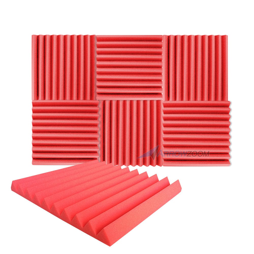 New 6 pcs Wedge Tiles Acoustic Panels Sound Absorption Studio Soundproof Foam 7 Colors KK1134 50 x 50 x 5 cm (19.6 x 19.6 x 1.9 in) / Red