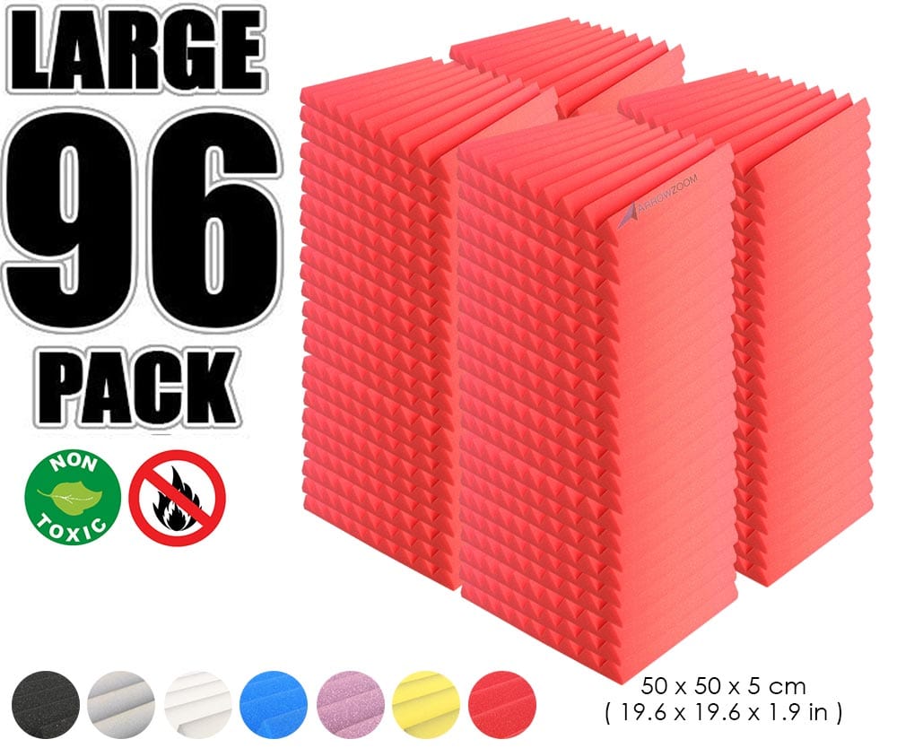 New 96 pcs Wedge Tiles Acoustic Panels Sound Absorption Studio Soundproof Foam 7 Colors KK1134 50 x 50 x 5 cm (19.6 x 19.6 x 1.9 in) / Red