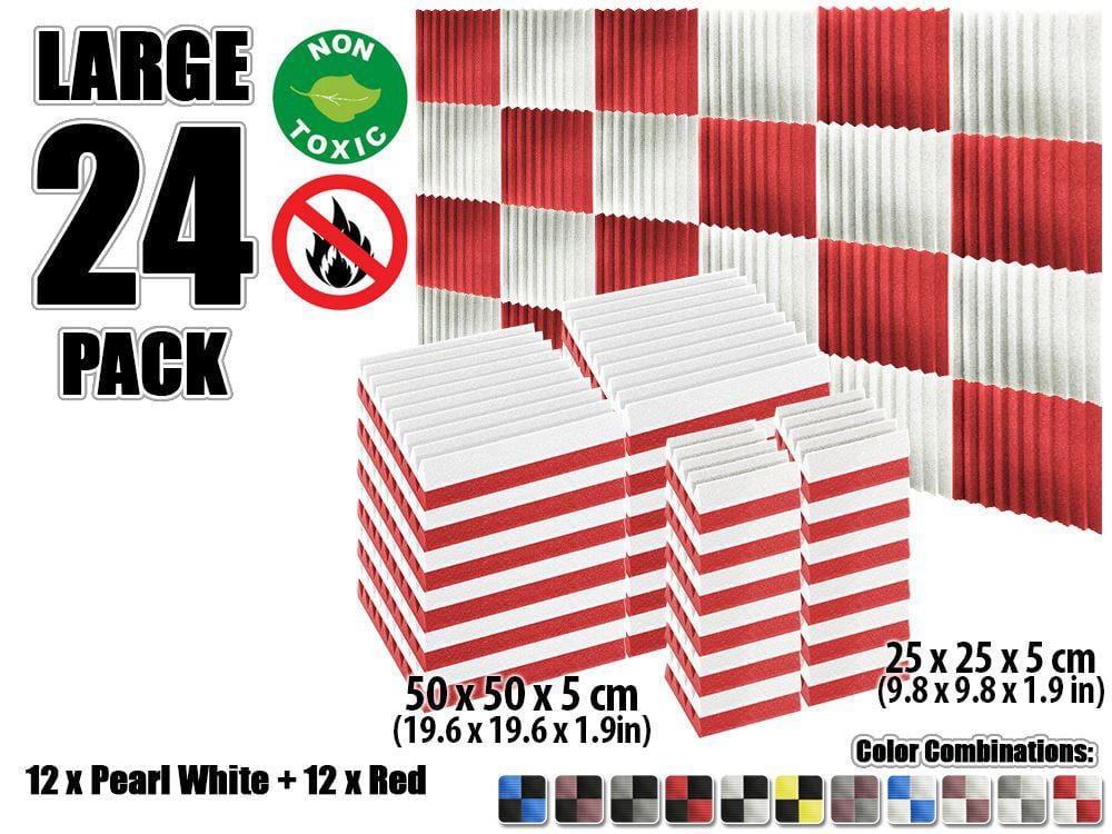 New 24 pcs Color Combination Wedge Tiles Acoustic Panels Sound Absorption Studio Soundproof Foam KK1134 50 x 50 x 5 cm (19.6 x 19.6 x 1.9 in) / Red & White